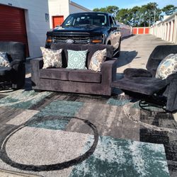 Gray Couch and Recliner Set 
