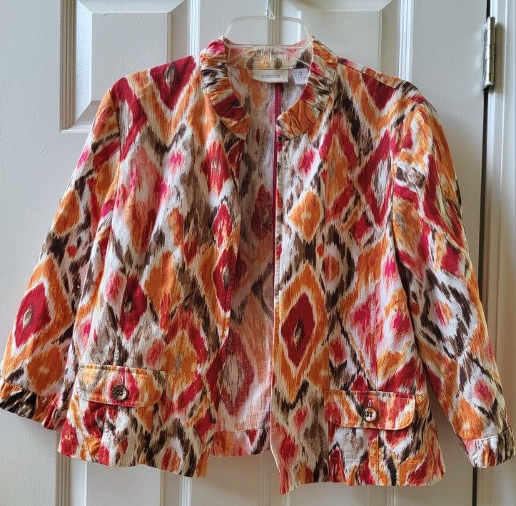 Chico's Women's Jacket Open Front Orange Red Size 2 Large 