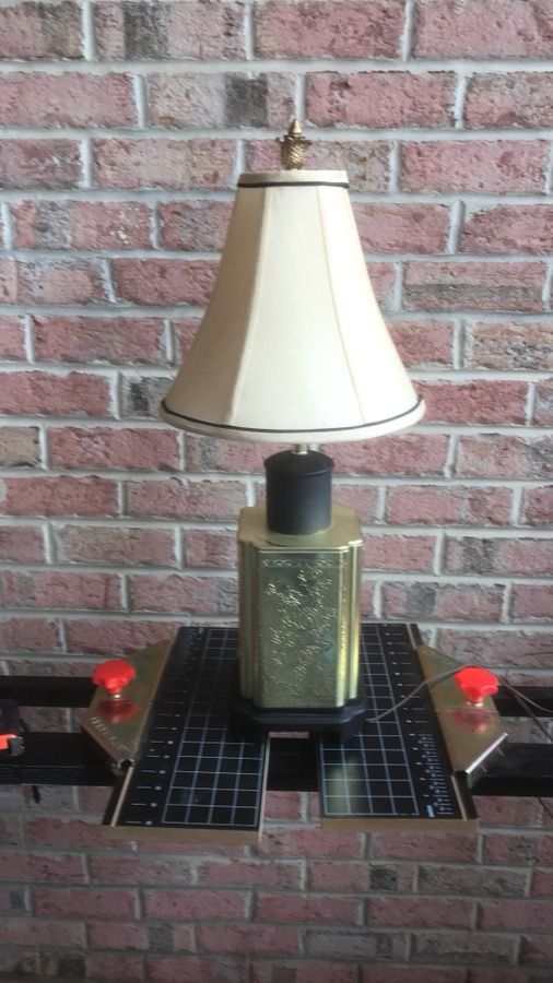 Embossed brass lamp with shade