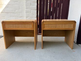 Pair of Wood and Cane Nightstands