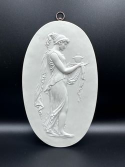 Vintage Sèvres Bisque Porcelain Oval Wall Plaque Classical Maiden Signed HB 1967