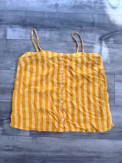 Old Navy Mustard Yellow Striped Linen Blend Cami Top Size Medium