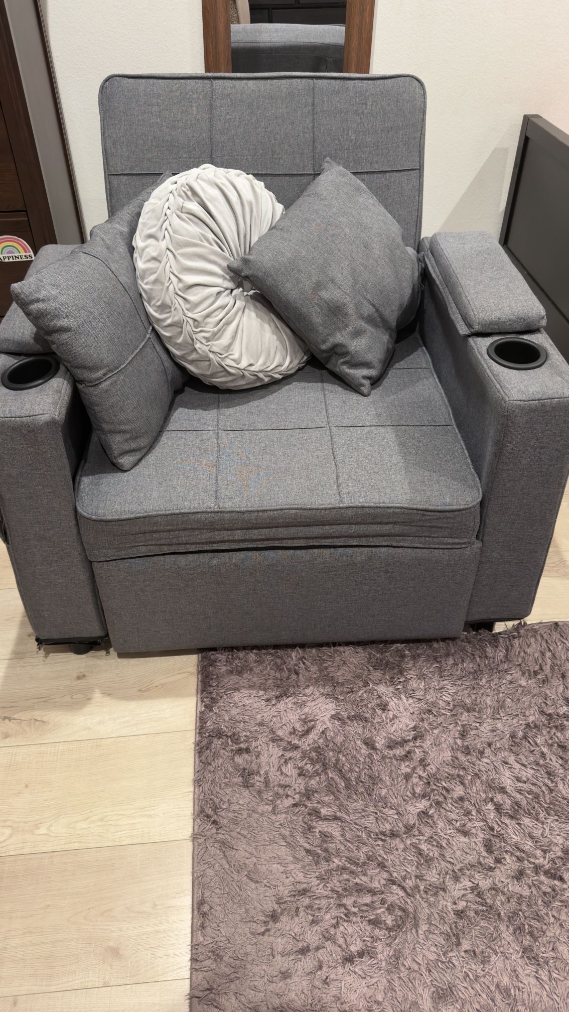 Sleeper Chair,Convertible Sleeper Sofa Chair,Pull Out Sleeper Chair with Adjustable Backrest,Multi-Functiona Lounge Chair for Living Room(Gray)