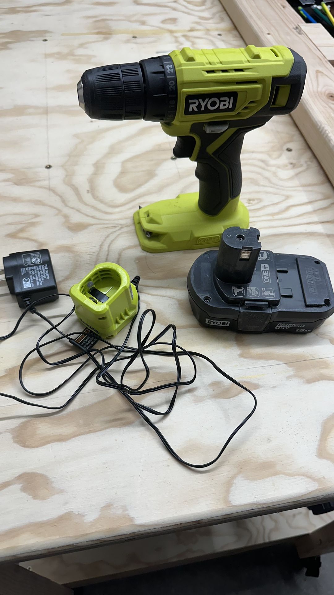 Ryobi 18V ONE+ Drill, Battery, Charger