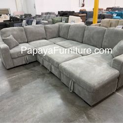 New! Large Sectional Sofa Bed, Plush Sectional Sofa Bed, Sleeper Sofa, Couch, Sectional, Grey Sectional Couch, Gray Sofa Bed,Corduroy Sleeper Sofa Bed