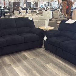 Black Sofa And Loveseat Soft Corded Fabric By Ashley Brand New In Packaging Only $629.00 For Both Pieces 
