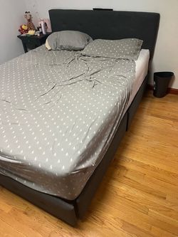 Dark Gray Upholstered Bed Frame with Headboard