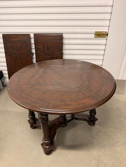 Antique Round Wood Dining Table with Leaves
