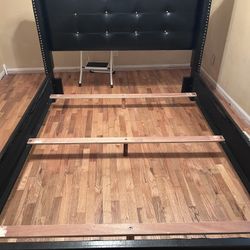 Black Faux Leather Queen Bed