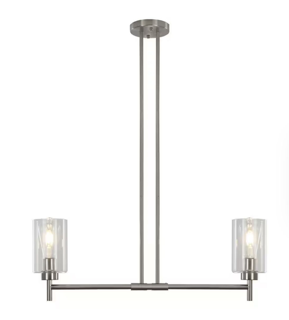 2-Light Sliver Nickel Industrial Linear Chandelier with Glass Shades