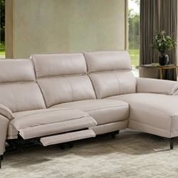 Brand New Off White Top Grain Leather Power Reclining Sectional Sofa