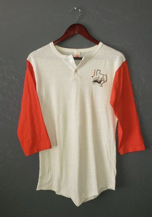 Vintage 70s TEXAS State Souvenir T-shirt 3/4 Sleeve Baseball Raglan Armadillo Nature Animal Tee Single Stitch USA SMALL (18"x 27")