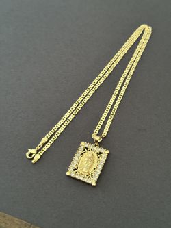 Virgin Mary Square Pendant With Stones 22 Inch Mariner Necklace