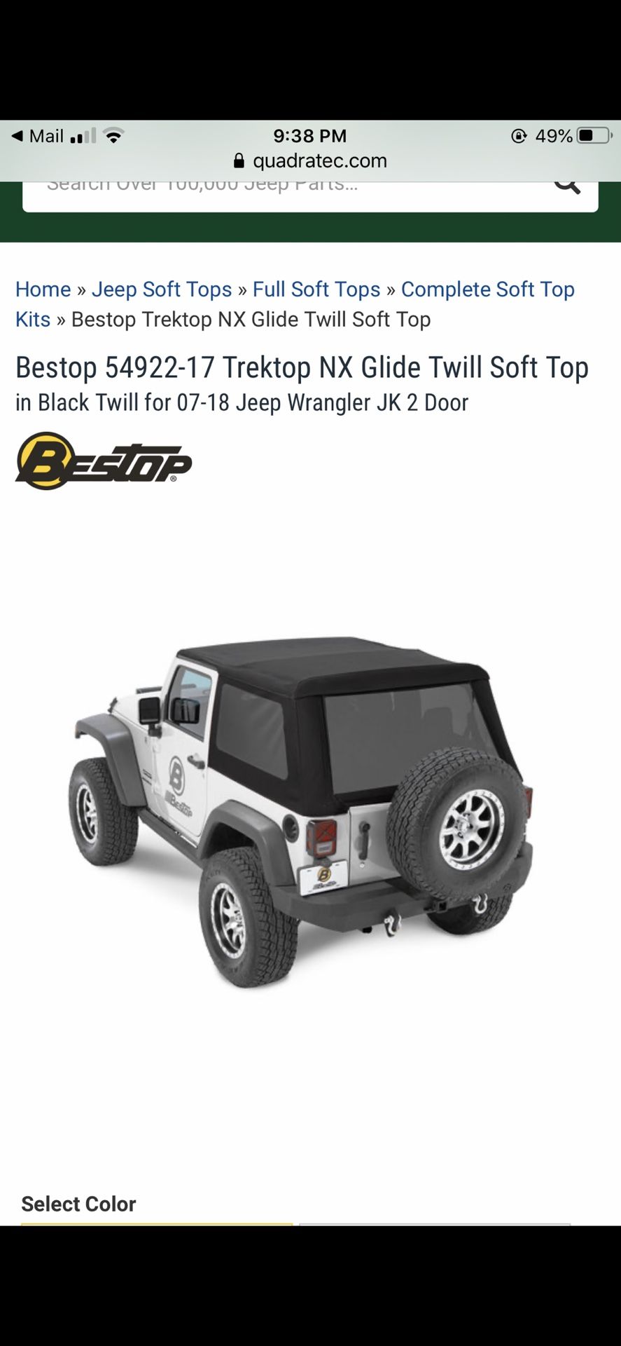 Trektop NX Glide Black Twill Soft Top and Storage Bag.