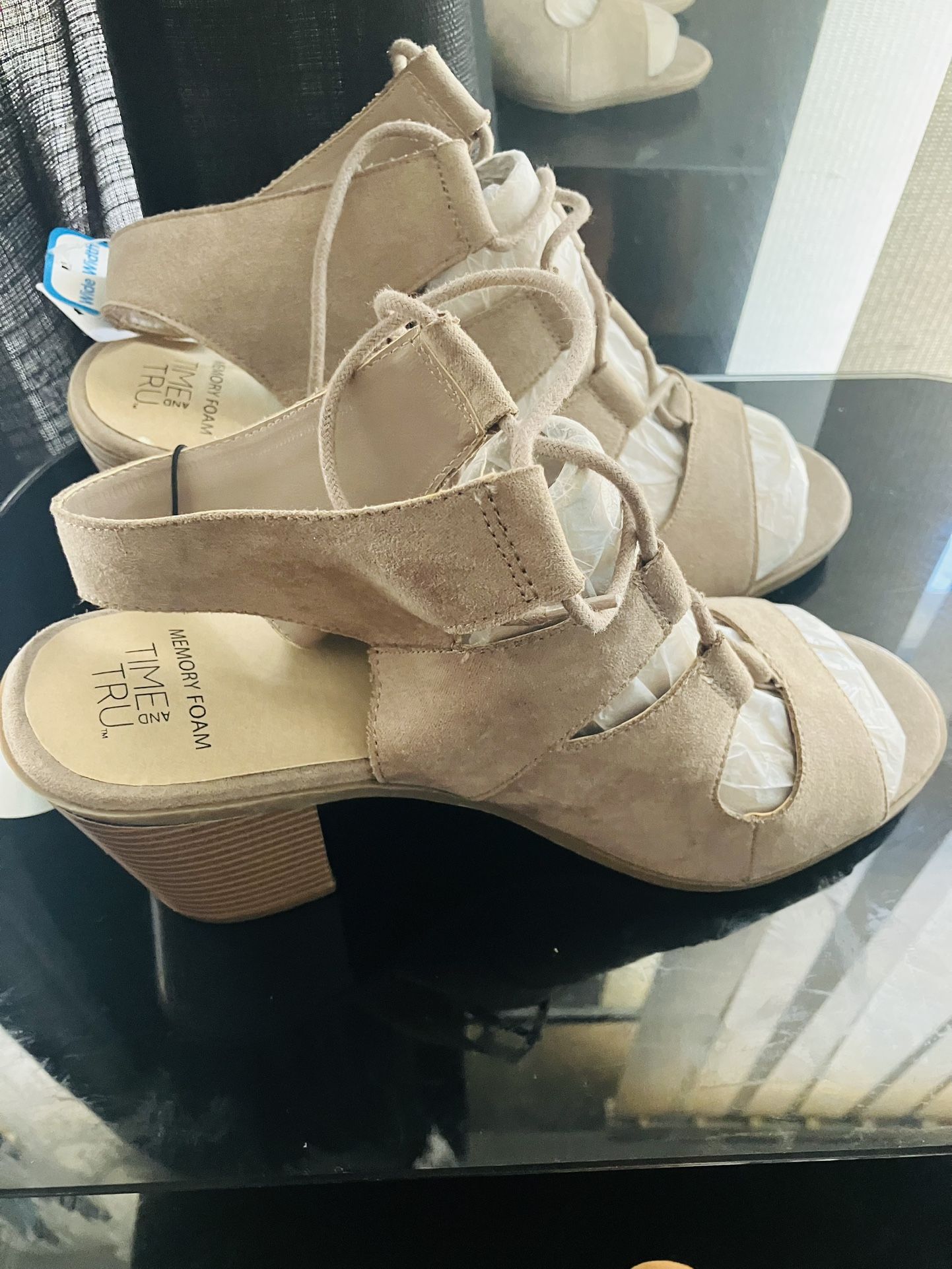 Time & Tru Suede Open Toe Heels