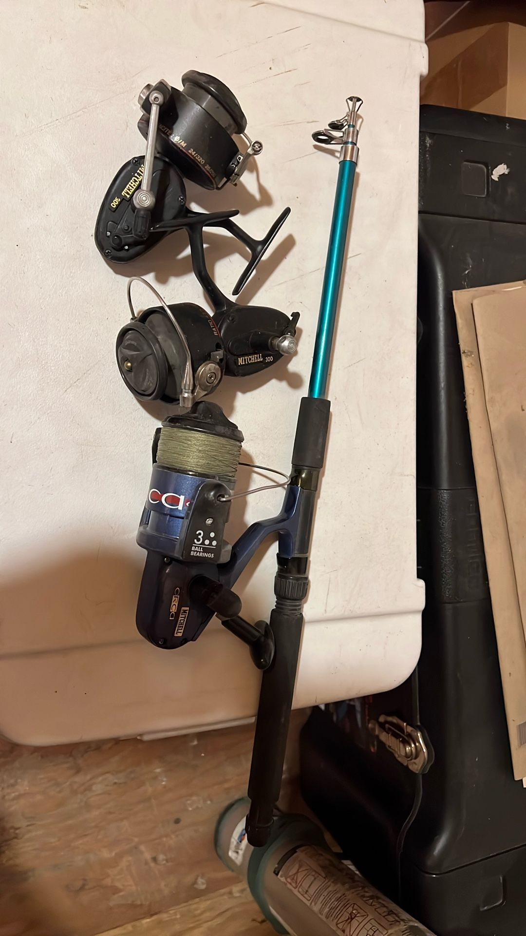 Mitchell fishing Reels and a Collapsible Rod