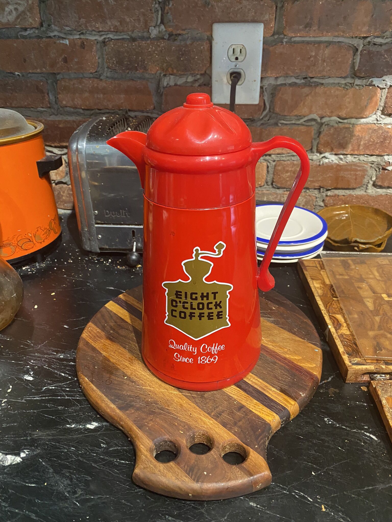 Vintage Eight O Clock Heavy Plastic Red Coffee Carafe