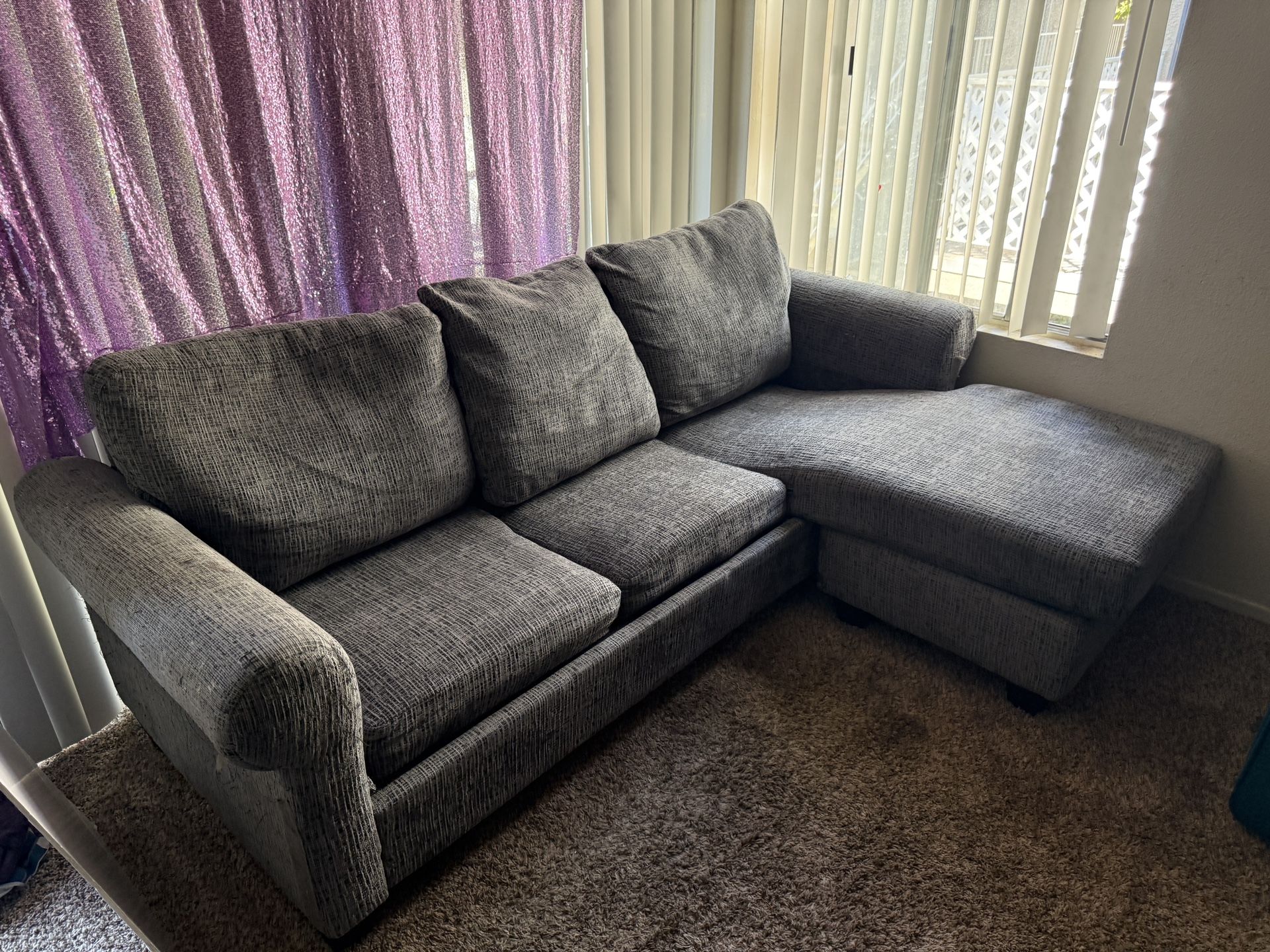 $280 Gray Sectional Sofa w/ Chaise, it’s Clean, Comfy & Must Go!