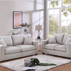 2-pc Sofa Set Loveseat & Sofa Ivory Color Corduroy Fabric