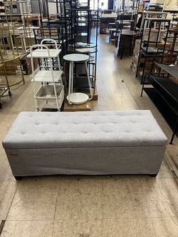 SONGMICS 43" Metals Storage Ottoman Bench Foot Rest w/ Legs - Light Gray