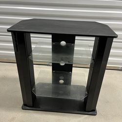 Black Particle Wood TV Stand W/ Tempered Glass Shelves