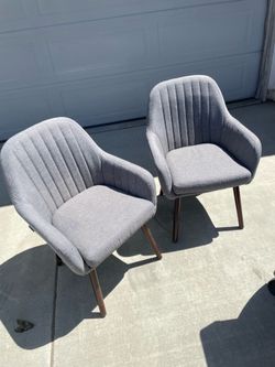 2 Gray Upholstered Accent Chairs with Wood Legs