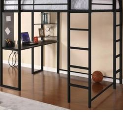 Black Metal Loft Bed with Desk