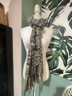 Chunky Black And Grey Cable Knit Scarf With Tinsel