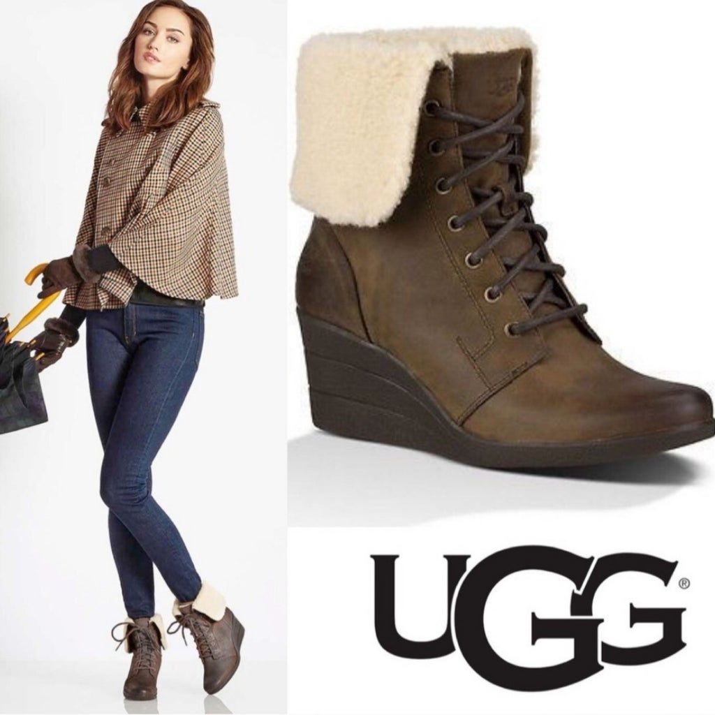 UGG Zea Waterproof Shearling Lined Wedge Boots size 9