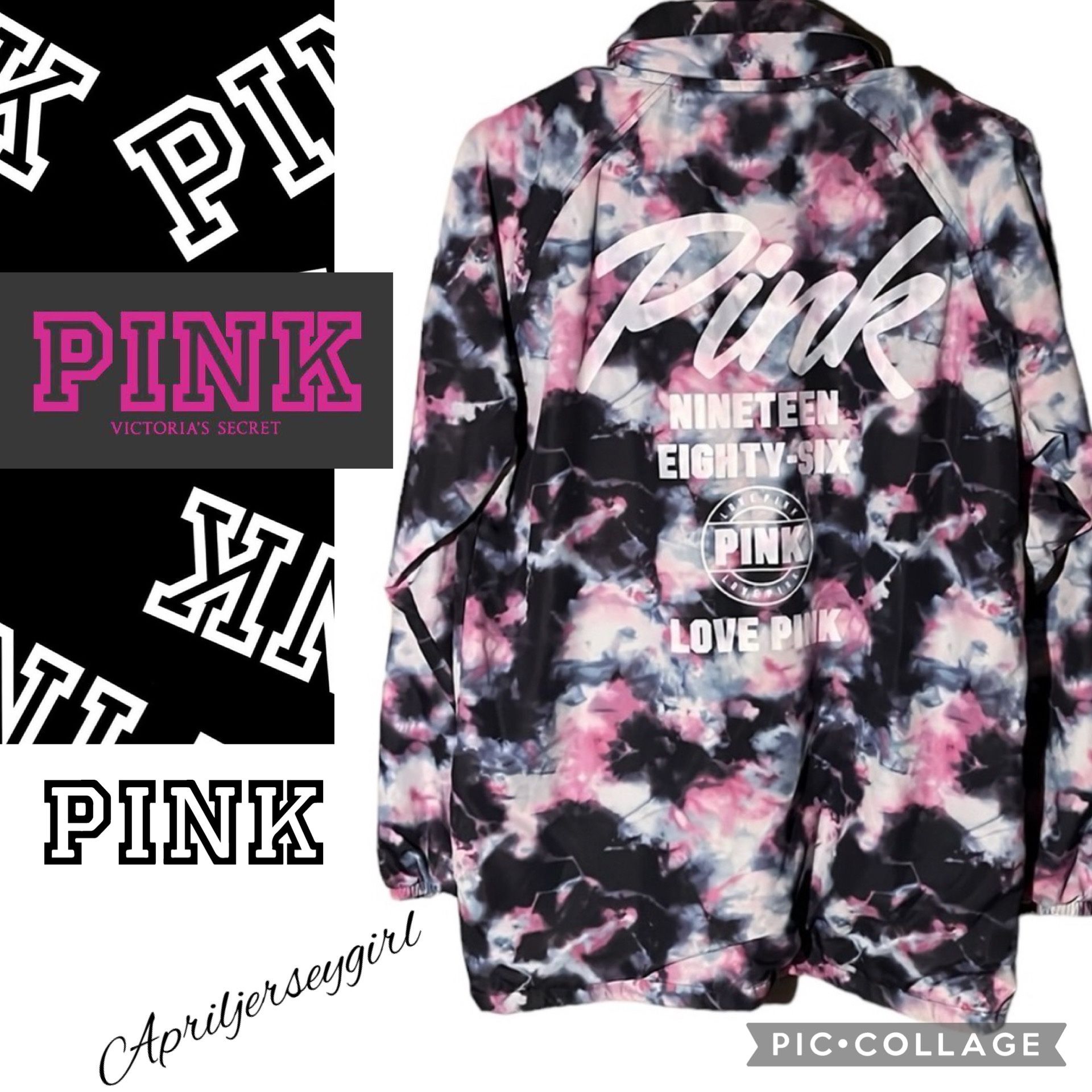 PINK VICTORIAS SECRET “Coach” JACKET BUTTON DOWN TIE DYE FLEECE INSIDE