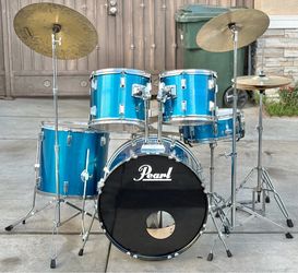 Blue Drum Set with Cymbals and Hardware