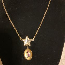 Vintage Gold Necklace With Star ⭐️ And Minnie Mouse Pendant (DISNEY)