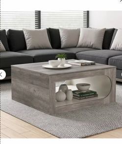 Target Home & Decor – Furniture – Living Room Furniture – Coffee Tables Coffee Table with Curved Cut-Out Storage Shelf in Knotty Gray Oak/Ivory Maximu