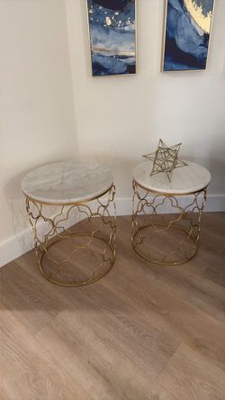 Accent tables gold and marble and wall art