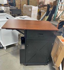 New assembled  39.3" Farmhouse Kitchen Island w/ Drop Leaf Open Side Rack Small Kitchen Rolling Cart