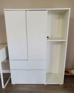 White Wardrobe Cabinet with Drawers and Shelves