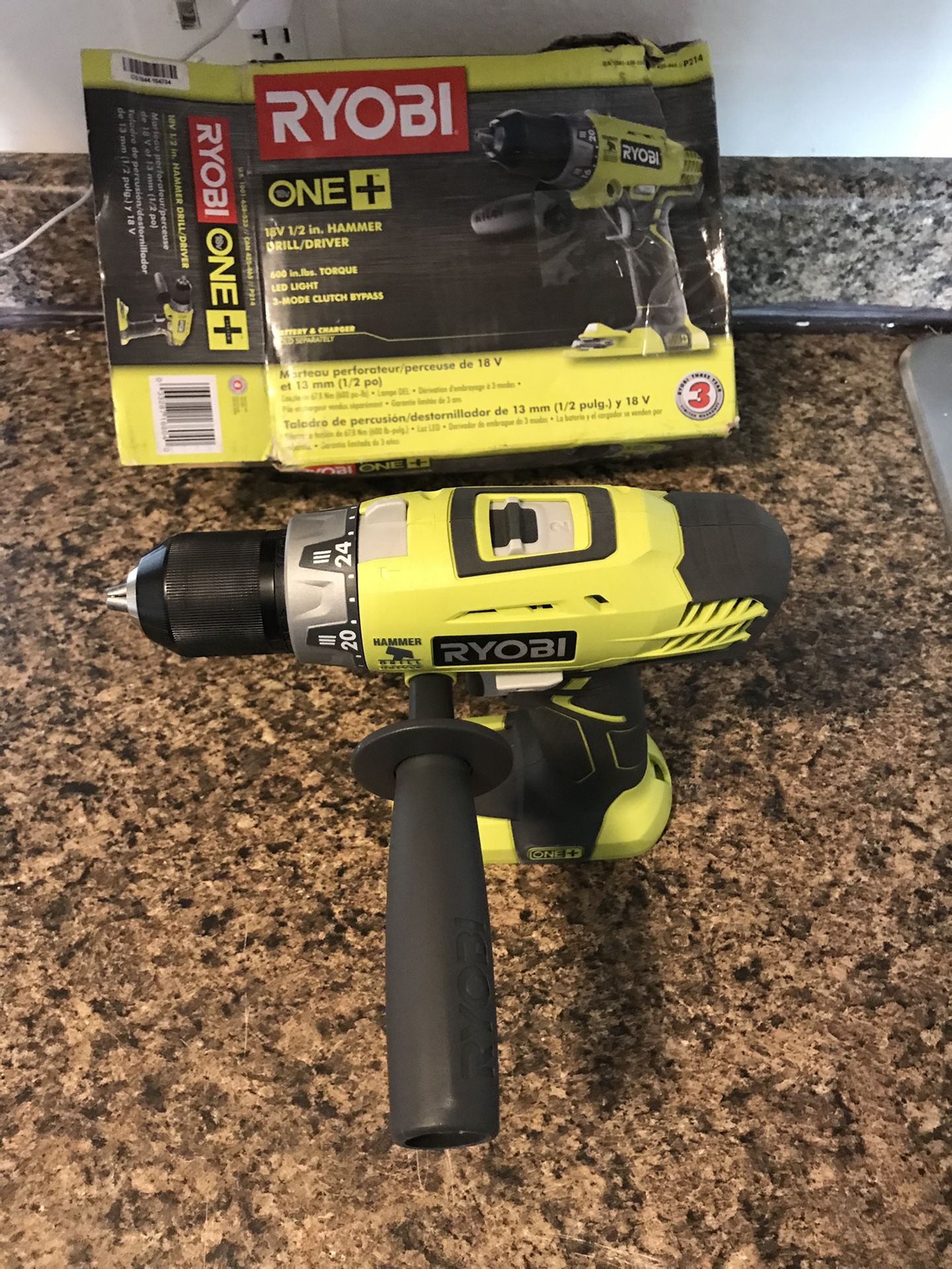 18-Volt ONE+ Cordless 1/2 in. Hammer Drill/Driver (Tool Only) with Handle. New never used.