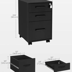 SONGMICS Metal File Cabinet w/ Wheels and Handles - Black ***dent***