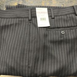 NEW PERRY ELLIS DESIGNER BLACK WITH GRAY-BLUE PIN STRIPE MENS PINSTRIPE DRESS PANTS 38 32