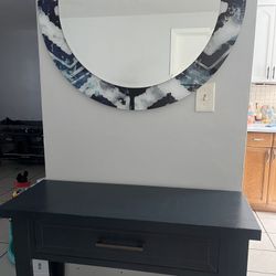 Navy Blue End Table And Mirror 