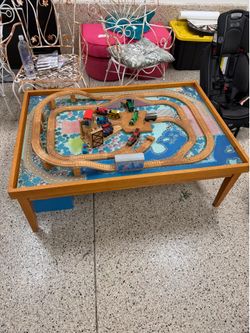 Thomas  Wood Track Train table w/ extras Trains Learning Center