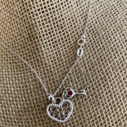 Cadena Plata 925 Dije Corazón Llave Piedra Joyería Antigua 
