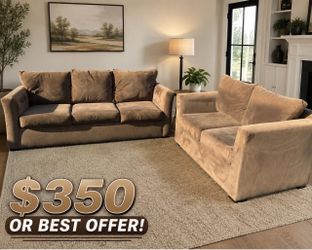 Tan Microfiber Sofa and Loveseat Set