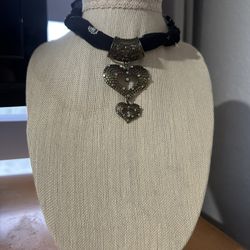 Bandana Heart Charm Necklace Black 