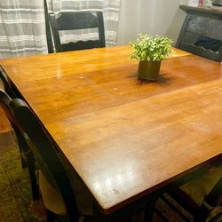54" Square Dark Wood Dining Set + 6 Black Chairs - Excellent Condition!