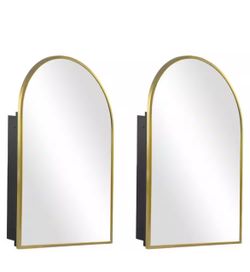 2-Piece 24 in. W x 36 in. H Arched Recessed/Surface Mount Medicine Cabinet with Mirror in Gold