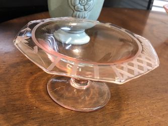 Vintage Pink Depression Glass Lace Edge Eyelet Compote Candy Nut Bowl Dish 3.5"