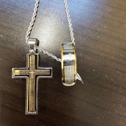 Stainless Steel Chain With Cross And Ring