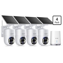 SOLIOM- 5MP Security Cameras Wireless Outdoor, No Subscription & Solar Powered,4-Cam Pack Cameras for Home Security with 360° Auto Motion Tracking, 3K