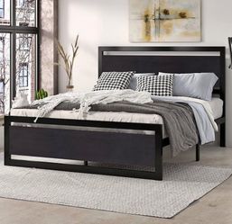 New Queen Size Bed Frame with Modern Headboard, Heavy Duty Platform